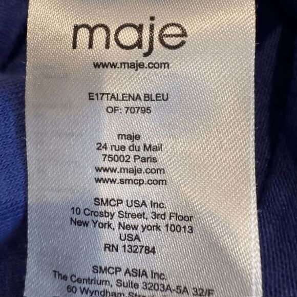 Maje Linen T-shirt Cutouts Alena Bleu Deep Periwinkle Blue Cap Notch Size 2 - Picture 5 of 9